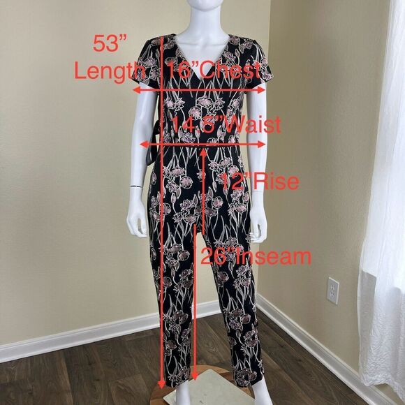 JS Collections Women's Size 6 Floral Embroidered Printed Crepe V-Neck Jumpsuit - Picture 4 of 16